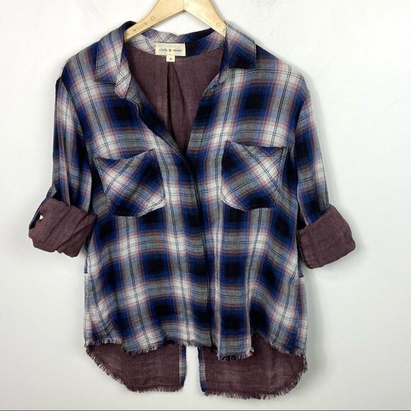 Anthropologie Cloth Stone Split Back Plaid Shirt Size Medium Flannel Bohemian‎ M - Picture 13 of 13